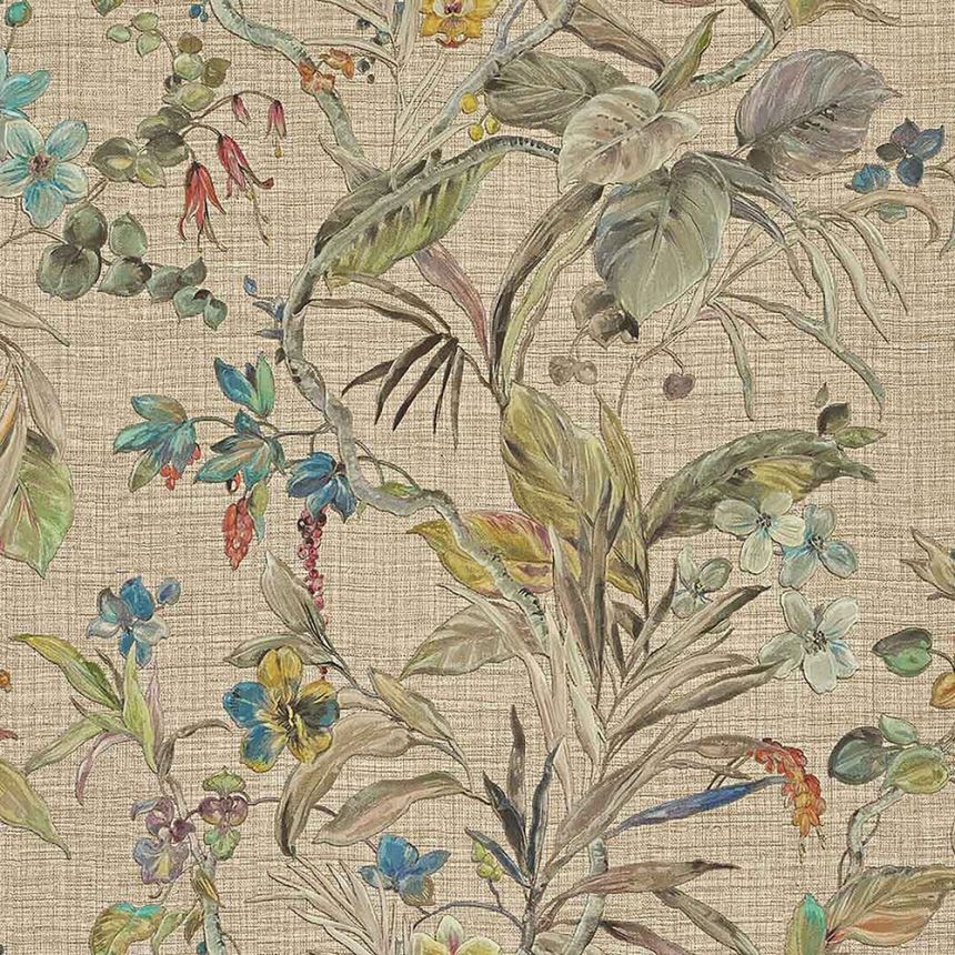 Luxury non-woven wallpaper with a vinyl surface Z21831, Flowers, orchids, leaves, Trussardi 5, Zambaiti Parati