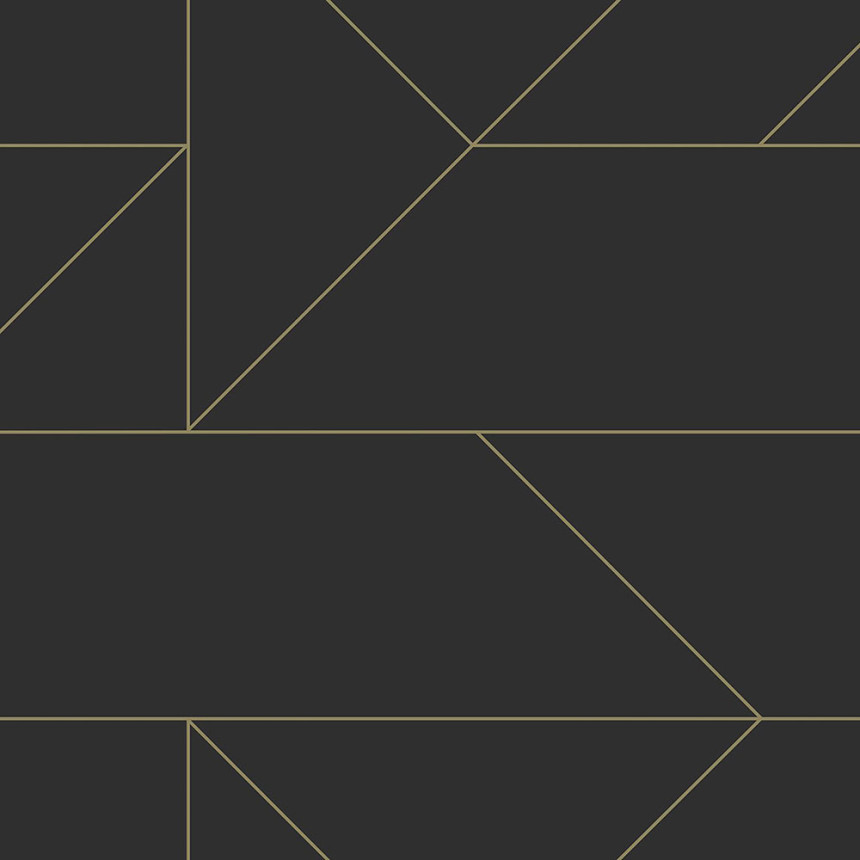 Schwarze geometrische Tapete, goldene Linien 347726, City Chic, Origin 