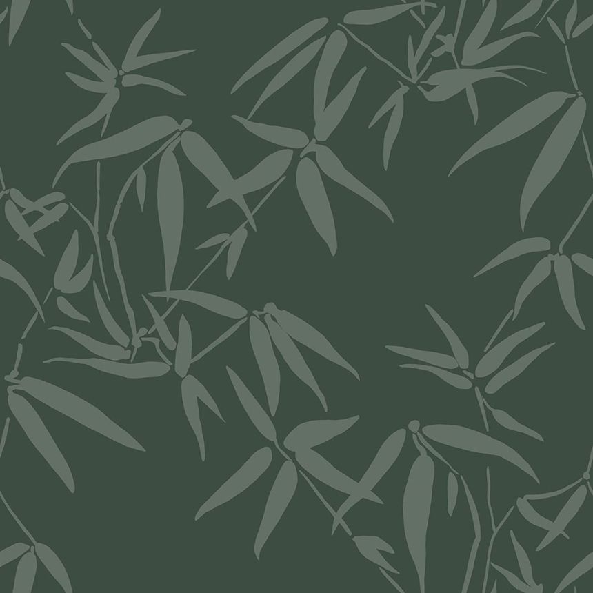 Dunkelgrüne Tapete, metallische Bambusblätter 347738, City Chic, Origin 