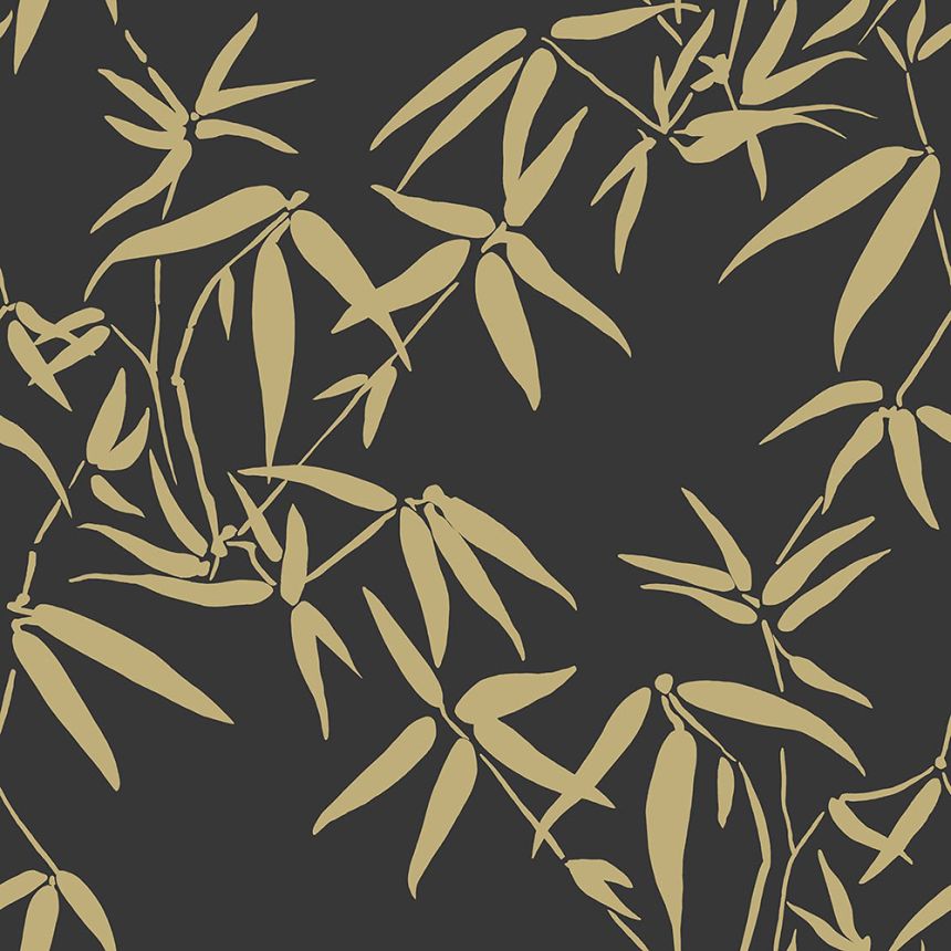 Schwarze Tapete, goldene Bambusblätter 347740, City Chic, Origin 