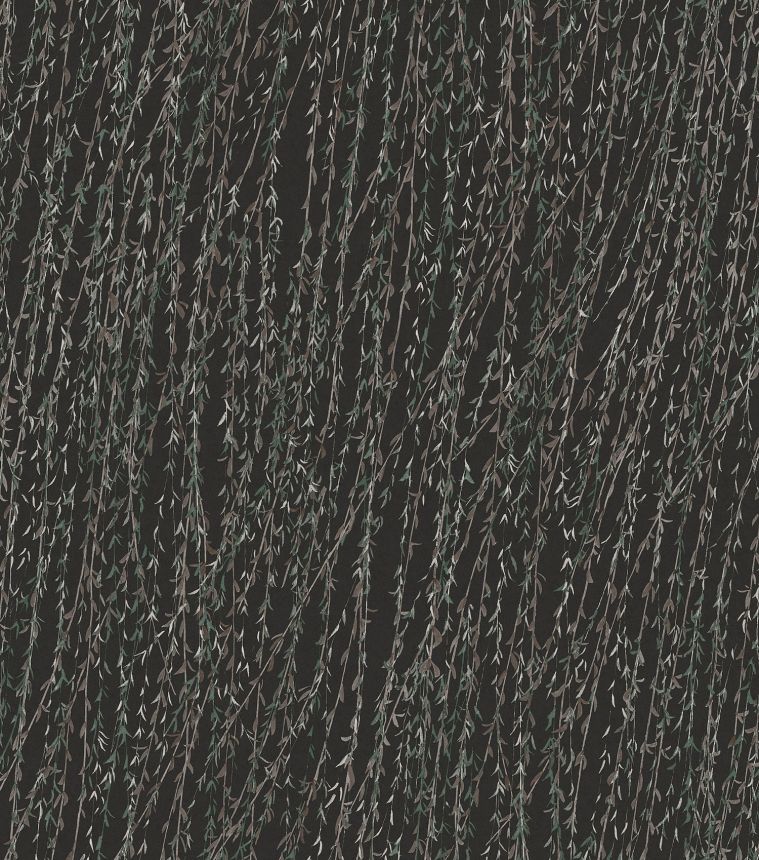 Schwarze Tapete mit Zweigen und Blättern, TP422506, Tapestry, Design ID