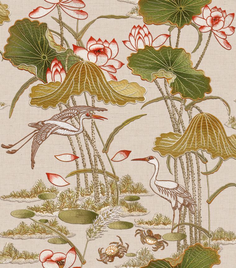 Luxustapete mit Seerosen und Vögeln, TP422703, Tapestry, Design ID