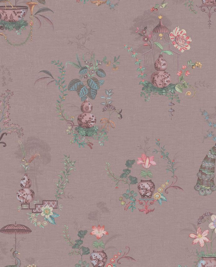 Altrosa Tapete mit Blumen und Pfauen, 333143  Pip Studio 6, Eijffinger