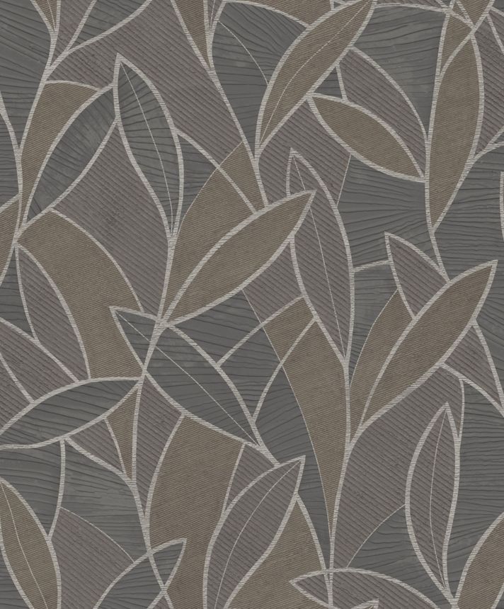 Graubraune Tapete mit Blättern, AL26234, Allure, Decoprint