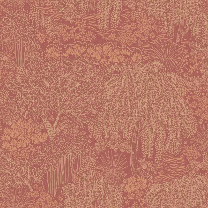 Weinrot-goldene Tapete, Bäume, Blätter, AL26263, Allure, Decoprint