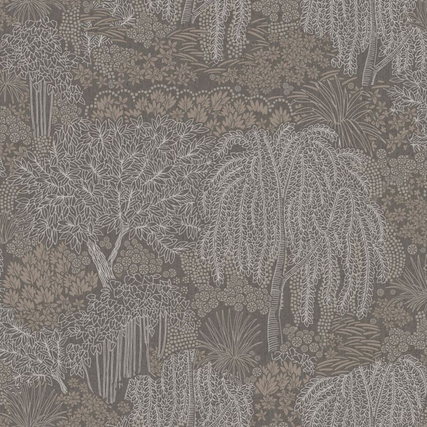Grau-silberne Tapete, Bäume, Blätter, AL26265, Allure, Decoprint