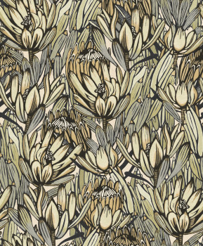 Grau-beige florale Vliestapete, BA26030, Brazil, Decoprint