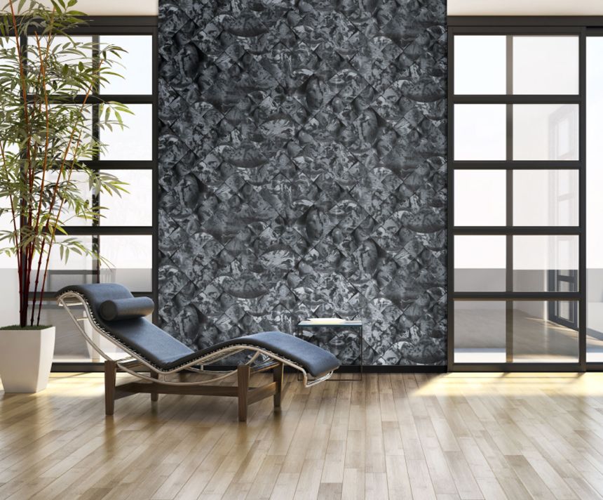 Schwarze geometrische marmorierte Tapete, M69930, Splendor, Zambaiti Parati