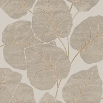 Grau-cremefarbene Tapete, Blätter, A63501, Vavex 2025