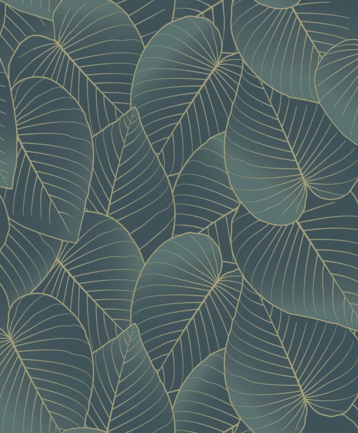 Grüne und goldene Tapete mit Blättern, B21204  Botanique  Ugepa