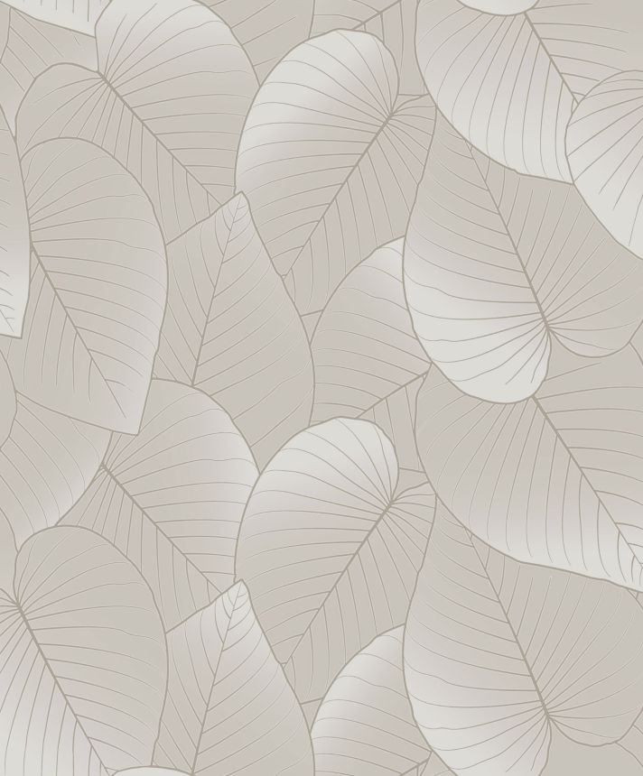Grau-beige Tapete mit Blättern, B21207  Botanique  Ugepa
