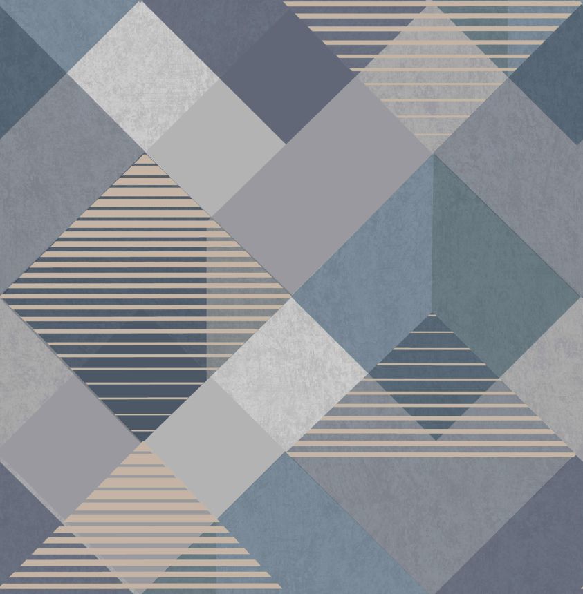Blaugoldene Tapete mit geometrischen Mustern, 118707, Vavex 2025