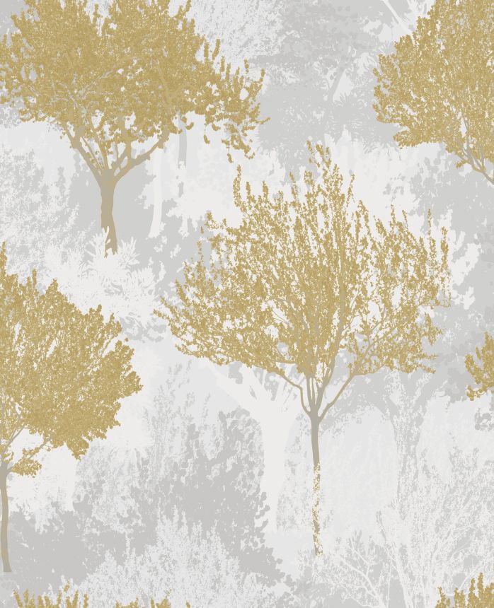 Grau-senffarbene Tapete mit Bäumen, 119561, Zen, Superfresco Easy