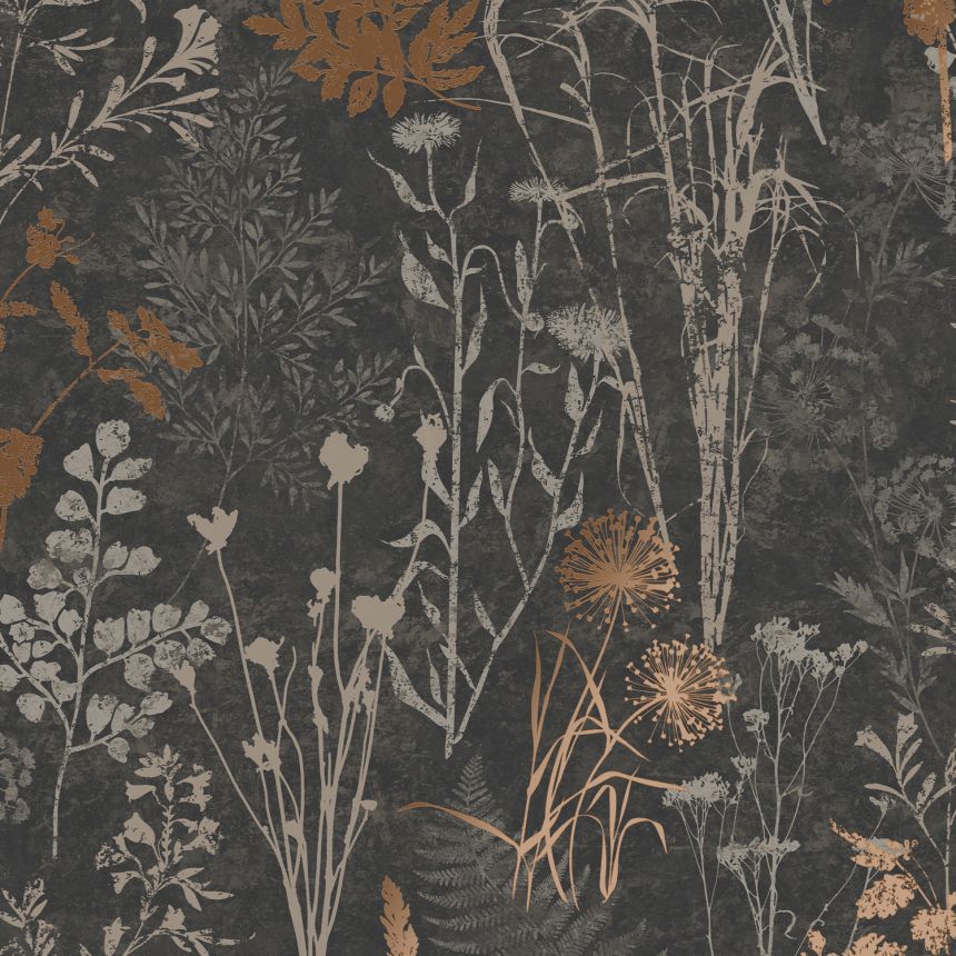 Schwarze Tapete, Blumen, Blätter, 120718, Vavex 2025