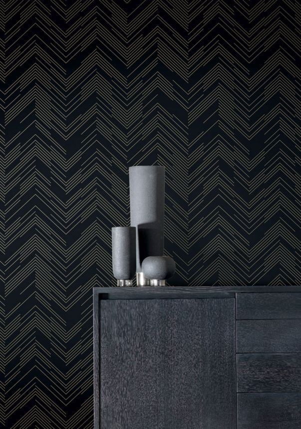 Geometrische Tapete in Schwarz und Gold, MD7221, Modern Metals, York