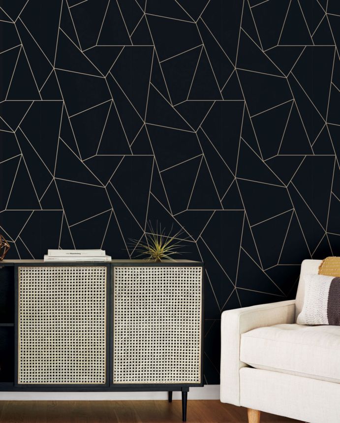 Geometrische Tapete in Schwarz und Gold, MD7181, Modern Metals, York