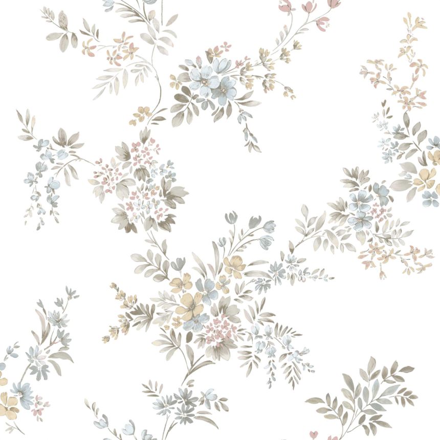 Weiße Vliestapete mit Blumenmuster, 12311, Fiori Country, Parato