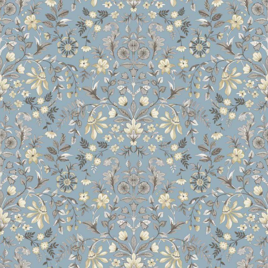 Blaue Tapete mit floralem Ornamentmuster, 12326, Fiori Country, Parato