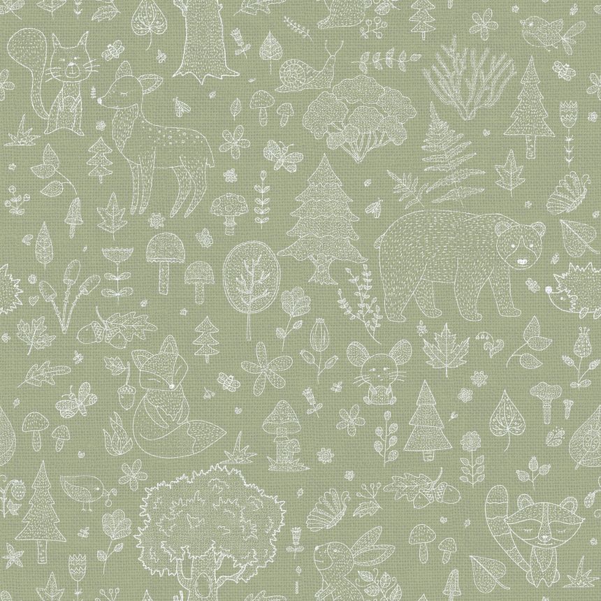 Grüne Kindertapete, Tiere, Pflanzen, 14805, Happy, Parato