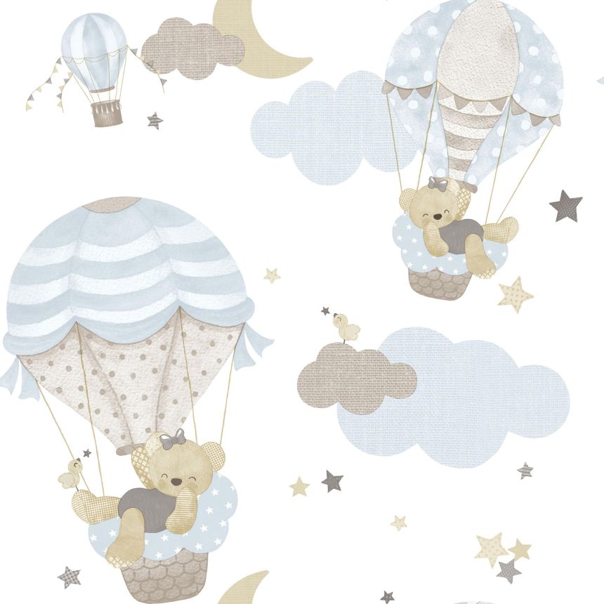 Kindertapete mit Tieren, Wolken, Sternen und Luftballons, 14816, Happy, Parato