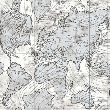 Grau-silberne Vliestapete mit Weltkarte, 16656, Friends & Coffee, Cristiana Masi by Parato