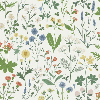 Weiße Vliestapete, Wiesenblumen, 139390, Vintage Flowers, Esta Home