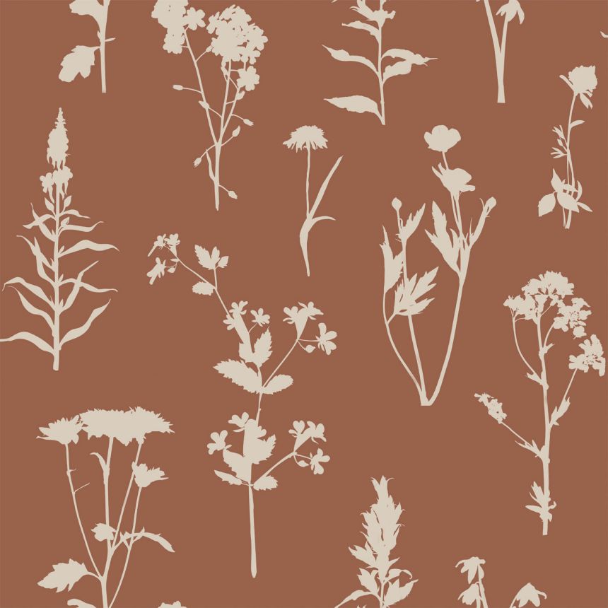 Terrakotta/braune Vliestapete, Blumen, Blätter, 139396, Vintage Flowers, Esta Home
