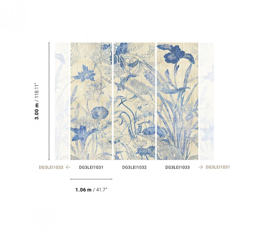 Blaue Fototapete, Blumen, Blätter, DG3LEI1031, Wall Designs III, Khroma by Masureel