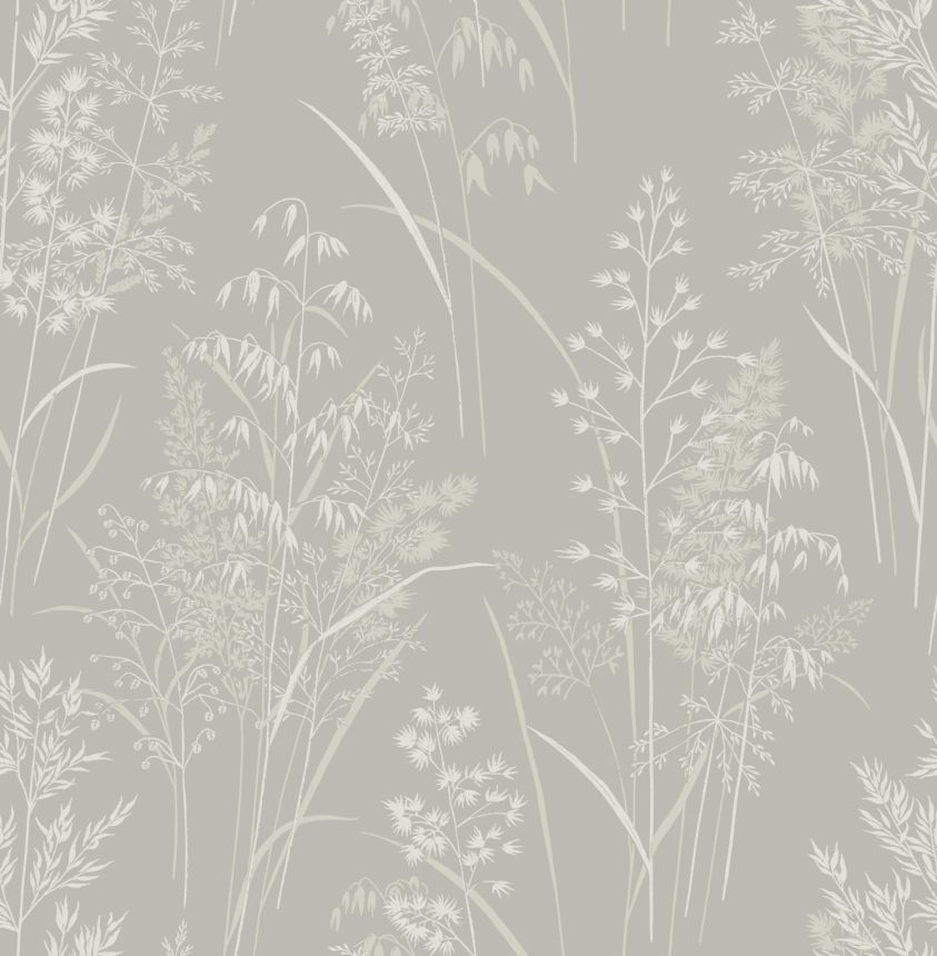 Grau-beige Tapete, Gräser, Blätter, 120206, Next