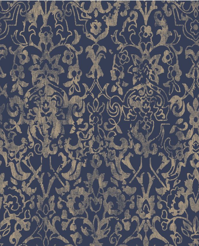 Blaugoldene Tapete, barockes Damastmuster, 118294, Next