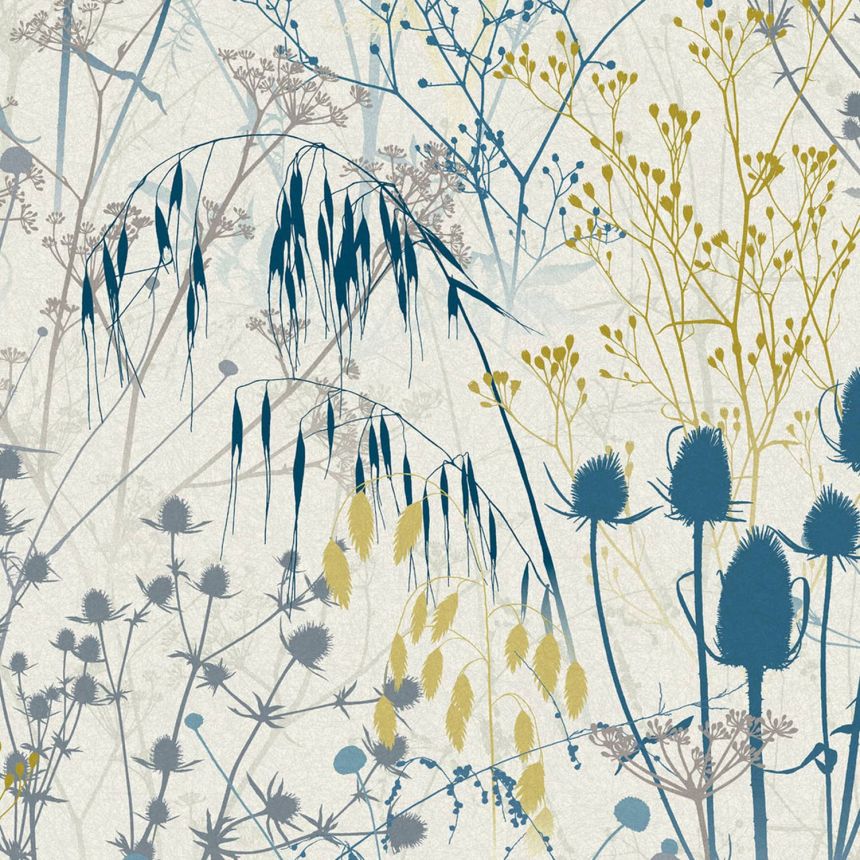 Graue Tapete, Gräser, Blätter, 120377, Wiltshire Meadow, Clarissa Hulse