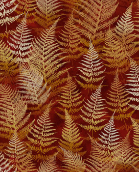 Rot-orange Tapete mit Farnblättern, 120402, Wiltshire Meadow, Clarissa Hulse
