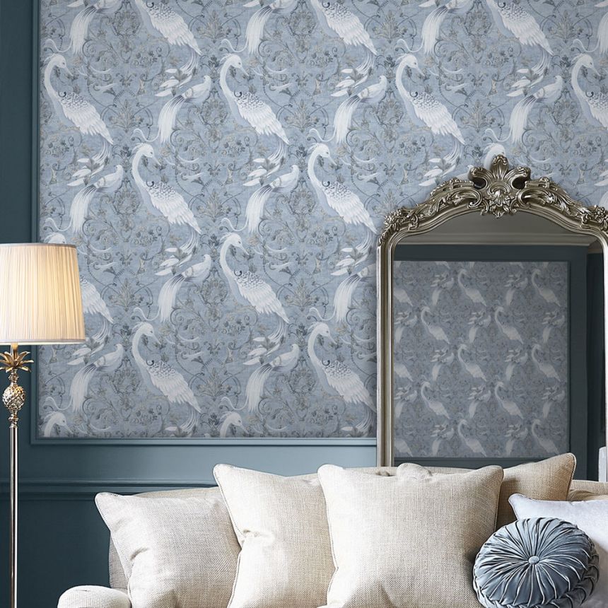 Blau-silberne Barocktapete, 120132, Laura Ashley 3