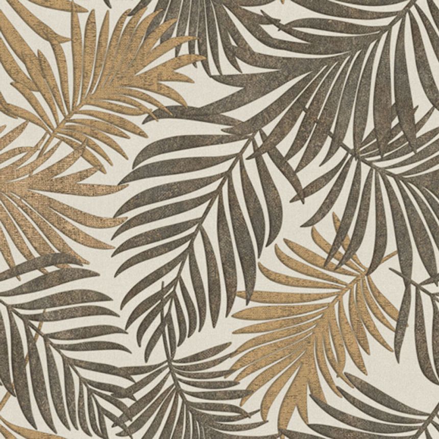 Luxuriöse goldbeige Tapete mit Blättern, 07508, Makalle II, Limonta