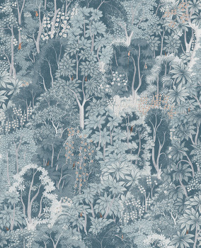 Blaugraue Vliestapete, Natur, Bäume, Blätter, 121468, New Eden, Graham&Brown Premium
