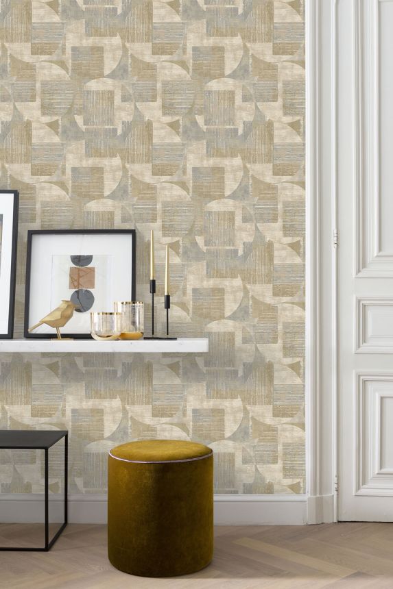 Grau-beige geometrische Vliestapete, RE25160, Reflect, Decoprint