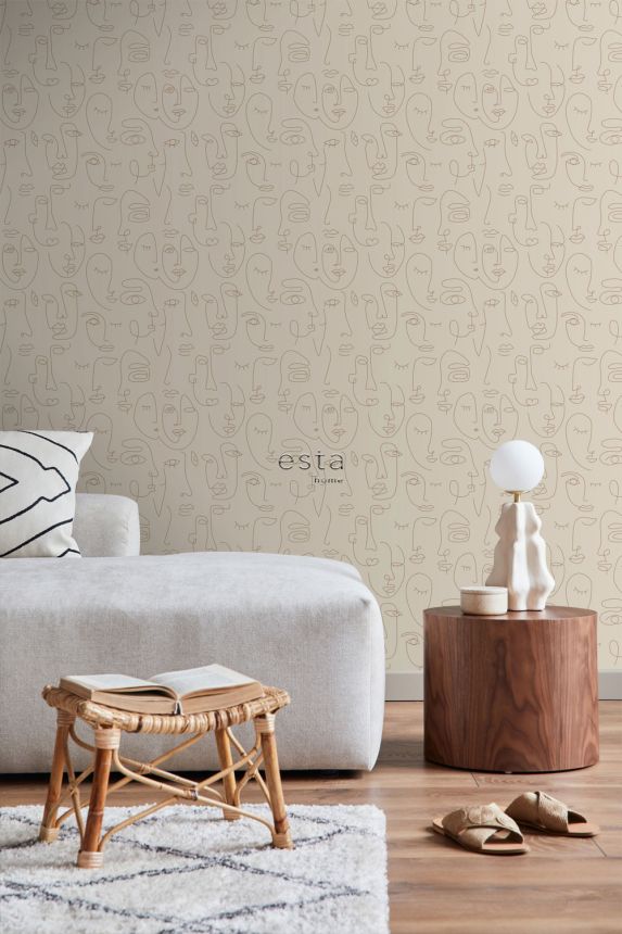 Grafische Vliestapete, beige, 139374, Bloom, Esta Home