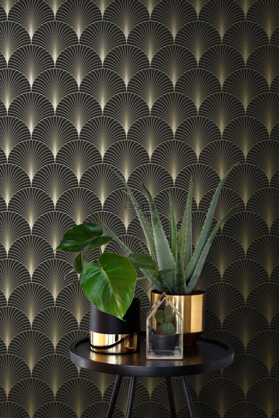 Vliestapete, Art deco, schwarz-gold, 139457, Bloom, Esta Home