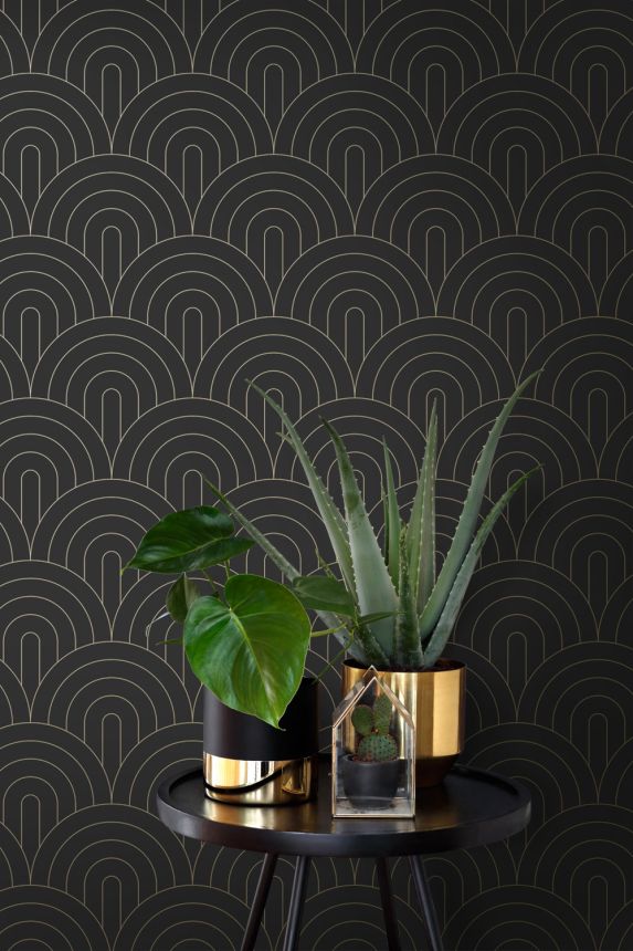 Vliestapete, Art deco, schwarz-gold, 139742, Bloom, Esta Home