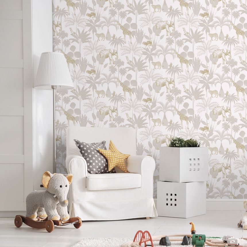 Kindertapete mit Palmen und Tieren, 976-1, Mika,  ICH Wallcoverings