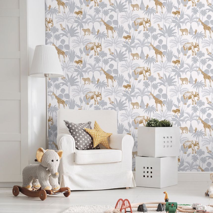 Kindertapete mit Palmen und Tieren, 976-2, Mika,  ICH Wallcoverings