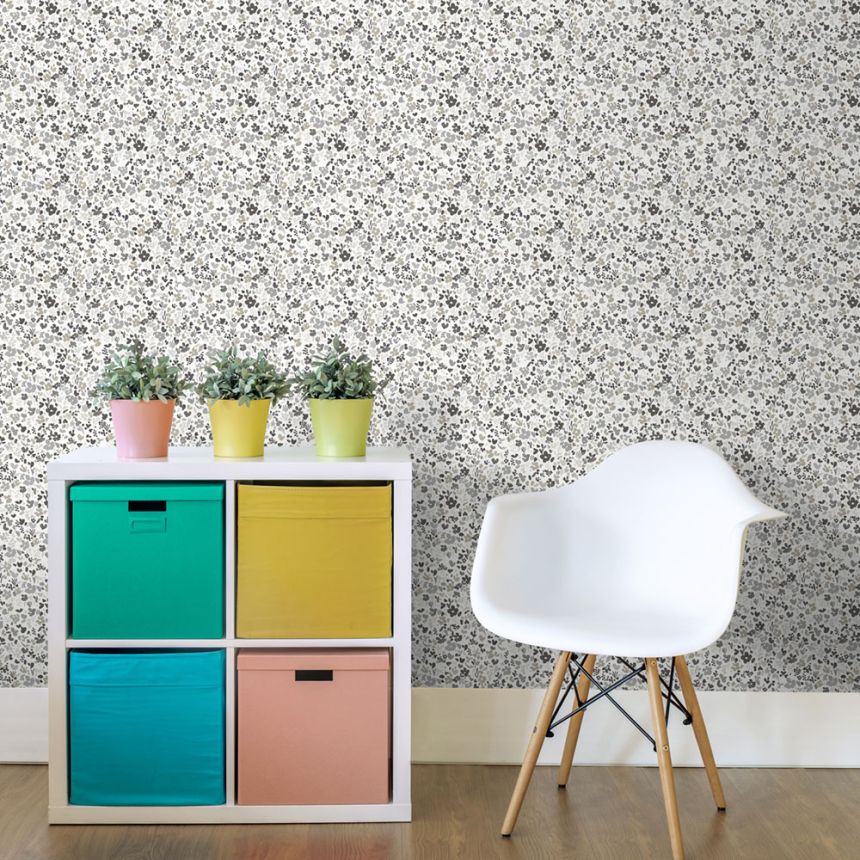 Grau-weiße Blumentapete, MG56667, Mika,  ICH Wallcoverings