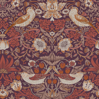 Vliestapete, lila, Blumen, Vögel, 124229, William Morris At Home