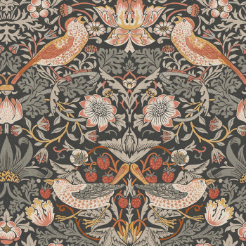 Vliestapete, grau-schwarz, Blumen, Vögel, 124230, William Morris At Home