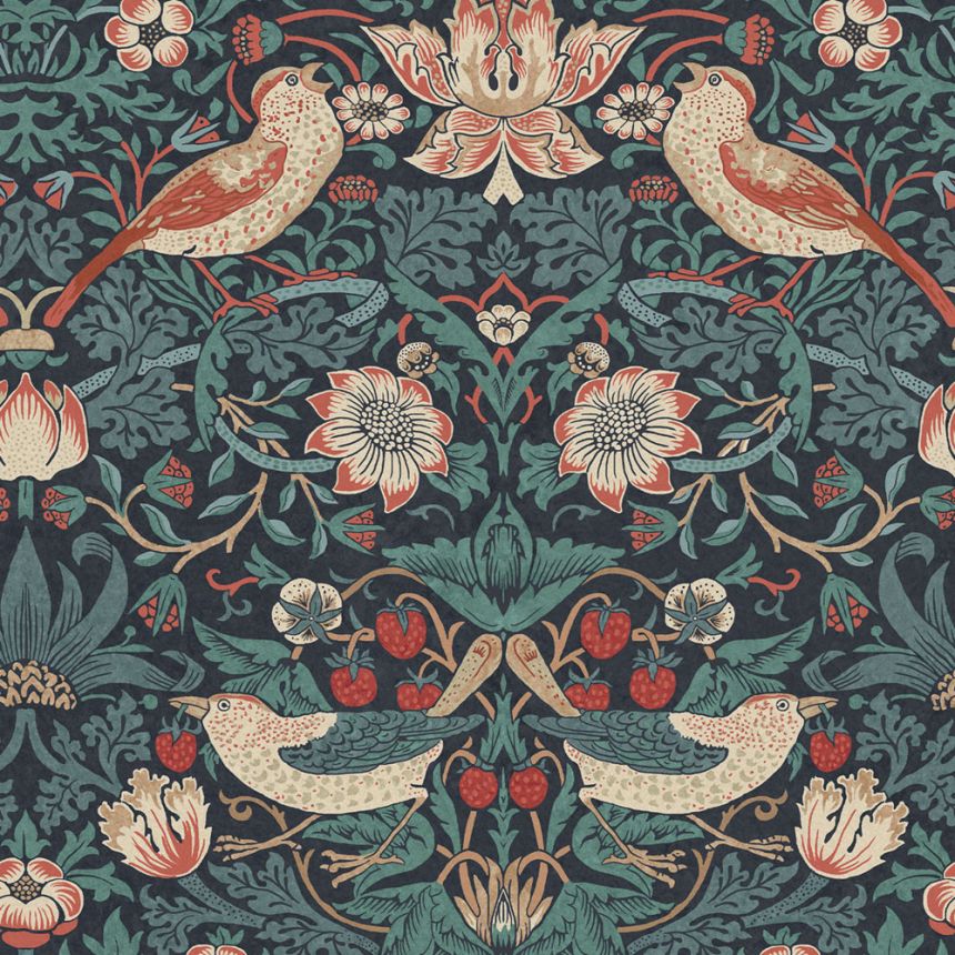 Vliestapete, blau, Blumen, Vögel, 124231, William Morris At Home