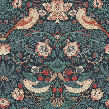 Vliestapete, blau, Blumen, Vögel, 124231, William Morris At Home