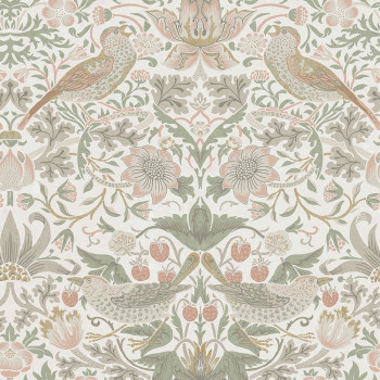 Vliestapete, grün-rosa, Blumen, Vögel, 124233, William Morris At Home