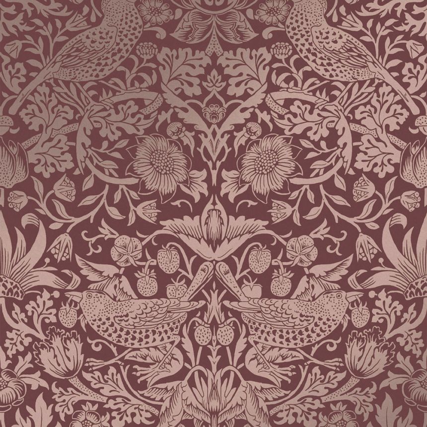 Vliestapete, Burgunderrot, Blumen, Vögel, 124235, William Morris At Home