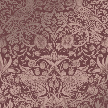 Vliestapete, Burgunderrot, Blumen, Vögel, 124235, William Morris At Home