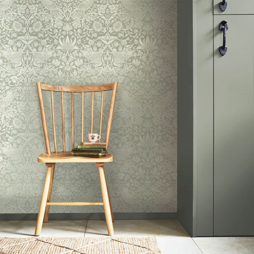 Vliestapete, grün, Blumen, Vögel, 124237, William Morris At Home